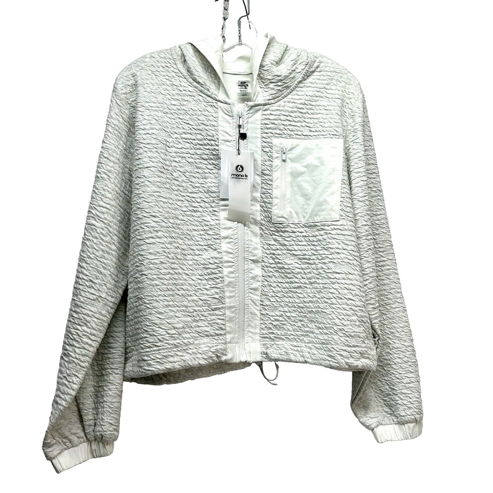 Mono B Women's Misty Grey Large Full Zip Hooded Crop Jacket (F7)